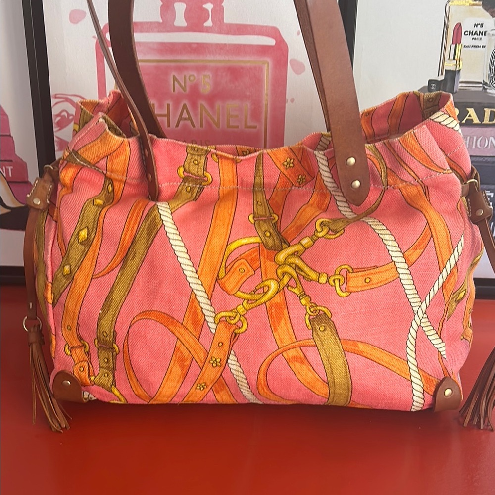 Miu Miu Vibrant Pink and Orange Coth and Leather Tote (Personal Collection)